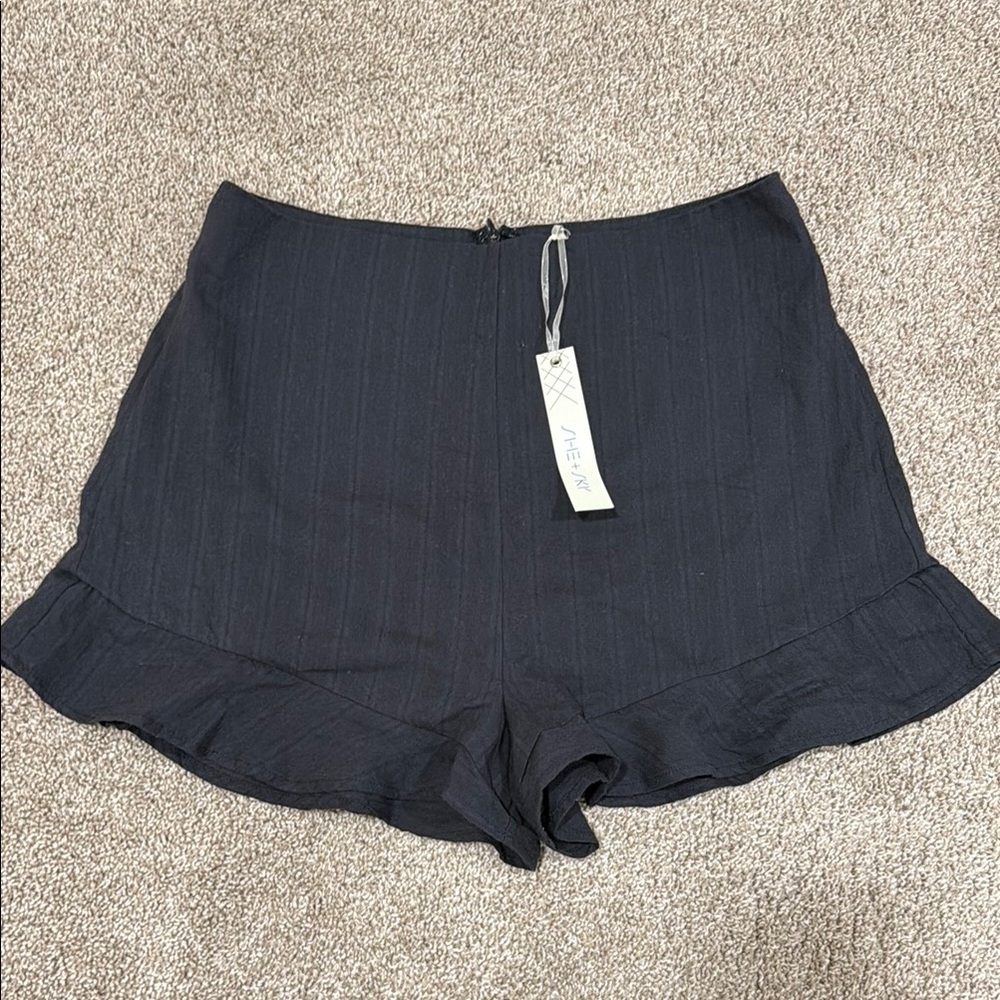 She + Sky Women's High Waist Black Ruffle Shorts
